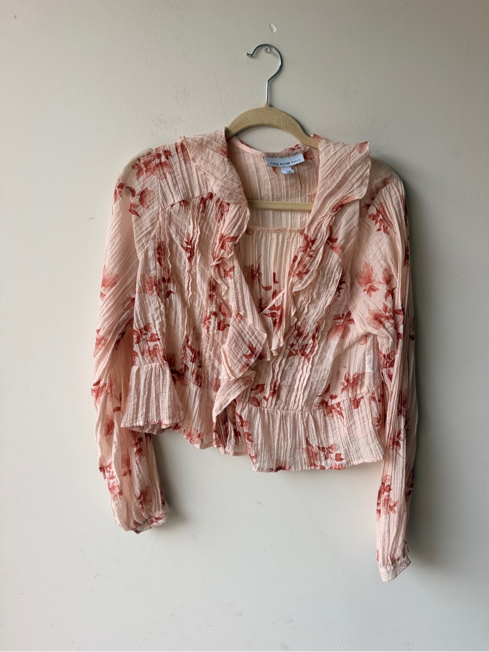 Ruffled Floral Peplum Blouse in Blush Pink by LoveShackFancy